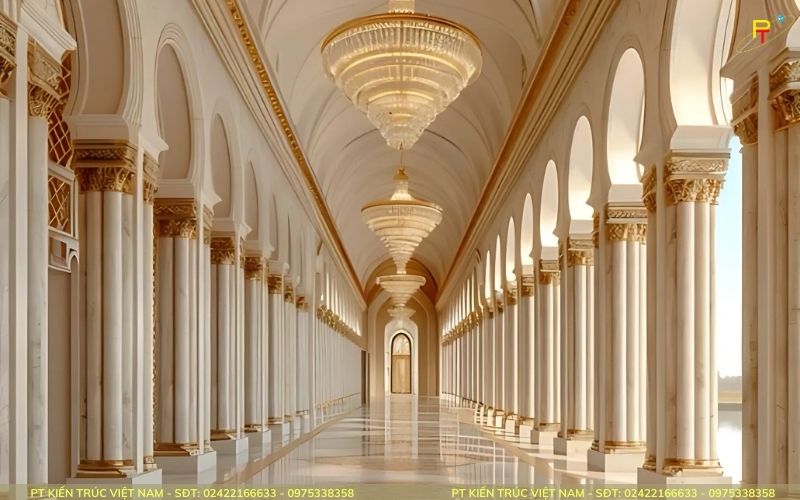 Sử dụng vật liệu đá hoa cương và kim loại mạ vàng trong thiết kế khách sạn