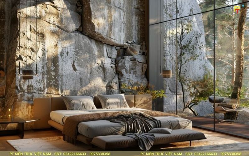Sử dụng vật liệu đá tự nhiên giúp tạo độ bền trong thiết kế khách sạn 7 tầng